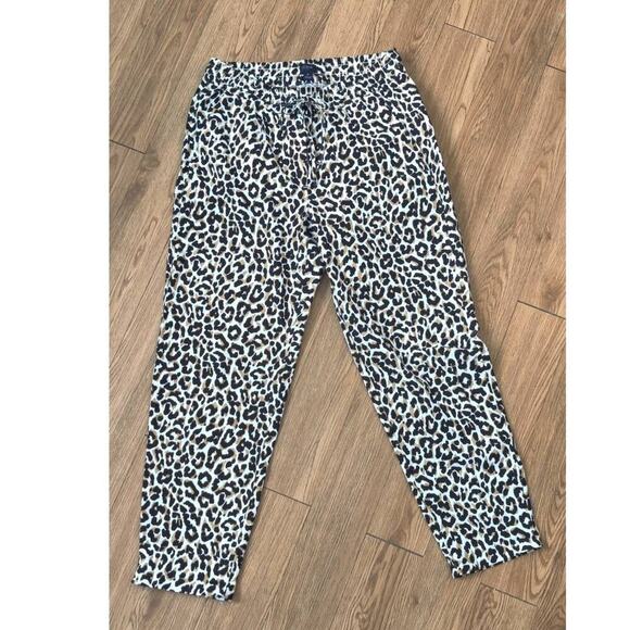 J. Crew Pants - J. Crew Linen Blend Animal Print Crop Ankle Pull On Pants Sz 6 Black Tan